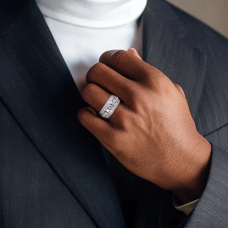 MossanRappr 11.6cttw Moissanite Iced out Diamond Ring 925 Sterling Silver High Quality and Fashion Jewelry for Mens Party Wear