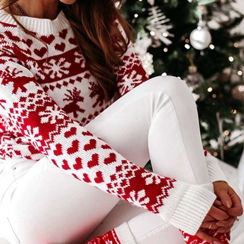 Winter 2025 Women's Christmas Sweater Soft Cute Xmas Look Knitwear Long Sleeve O Neck Jumpers Top Streetwear Y2k Style Pullovers Designer Sweater