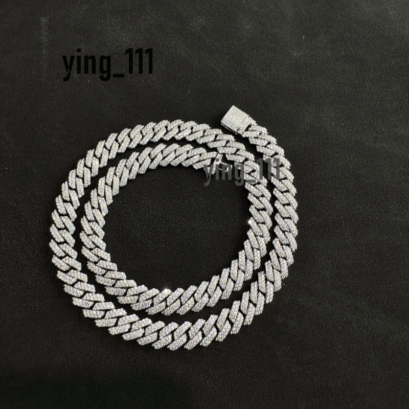 Wholesale 8-12mm VVS Moissanite Diamonds White Gold Plated 925 Silver Miami Iced Out Cuban Link Chain Mens Hip Hop Necklace