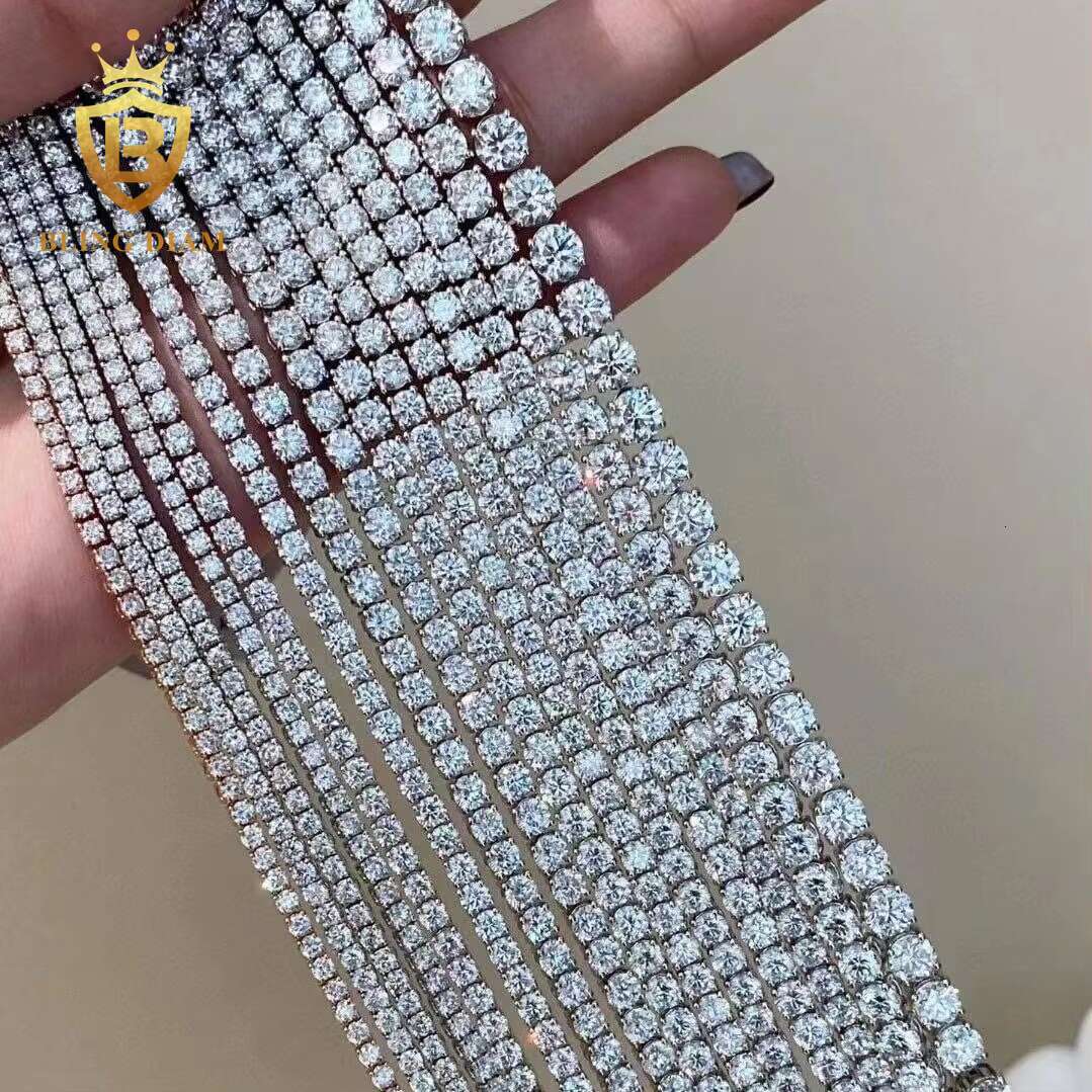 Pass Diamond Tester 925 Sterling Silver VVS Moissanite Diamond Tennis Necklace 2mm-6.5mm Hip Hop Tennis Chain High Quality