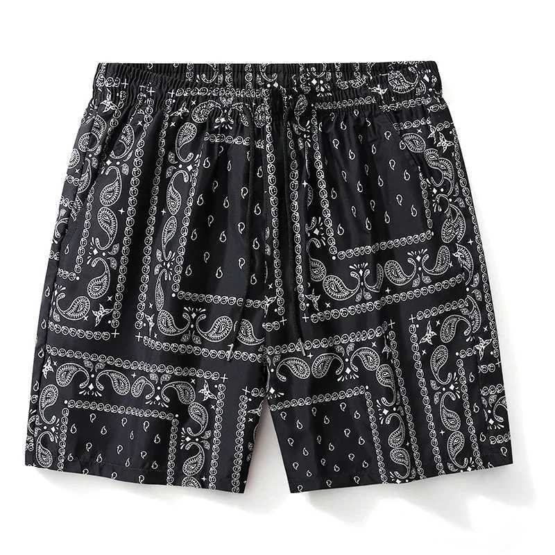Summer mens board shorts retro paisley ice silk quick drying casual Hawaiian vacation mens beach shorts mens swimsuit X250410