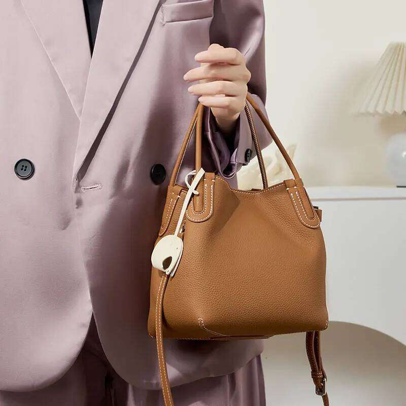 Genuine Leather Women Bucket Luxury Designer Handbags High Quality Cowhide Women's Shoulder Bags Fashion Crossbody Bag