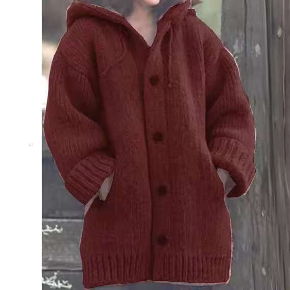In Stock European and American Hot-Selling Women's Mid-Length Sweater New Cardigan Hooded Jacket