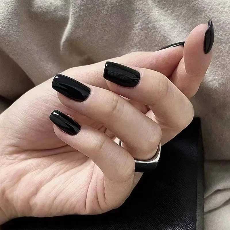 Handmade armor detachable black solid color short nail product DIY item W250410