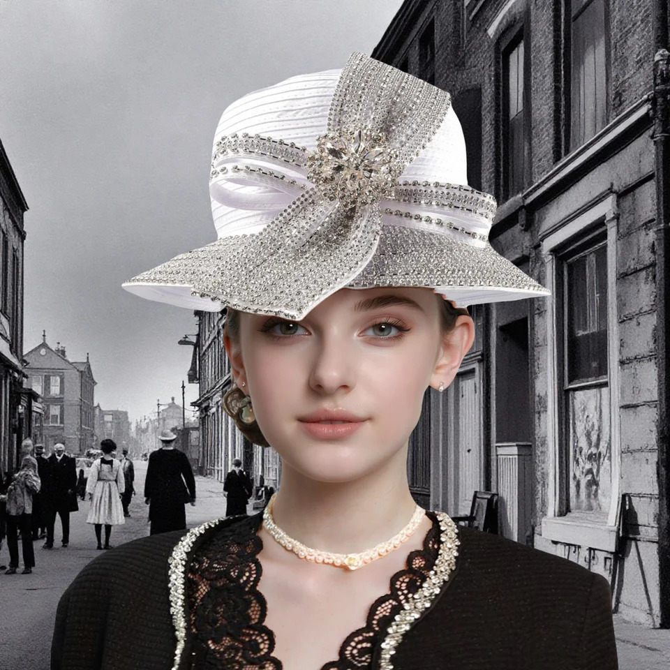Unique Deluxe Satin Cloth White Church Hat Elegant Pography Top Hat Female Cocktail Fascinator Bowler Formal Hat for Women 250409