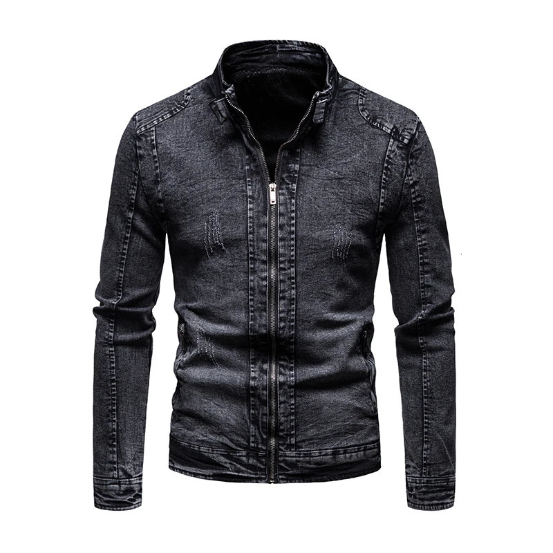Jean jacket mens autumnwinter 2023 fashion cool retro slim stand up collar motorcycle 250401