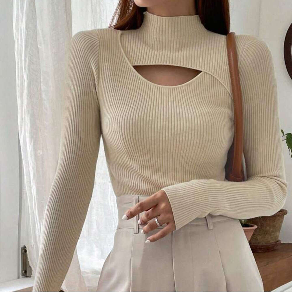 Half Turtleneck Sweater for Women, Autumn and Winter, New Cross-Border Foreign Trade, Hollow Knitted Sweater, Stylish Inner Layer, Mid-Neck Base Shirt