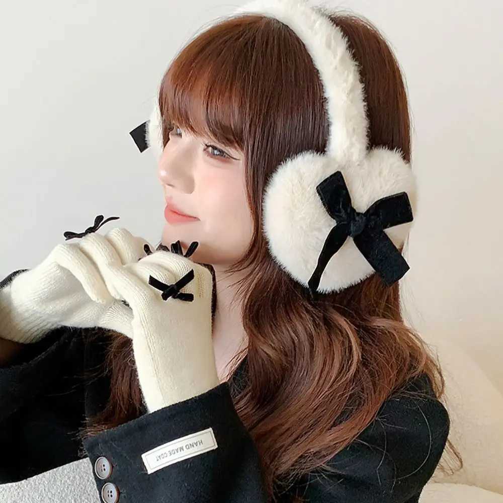 Cute Plush Bow Tie Earmuffs Cold Protection Warm Heart Fluffy Ear Muffs Woman Ear Cover Winter W251110