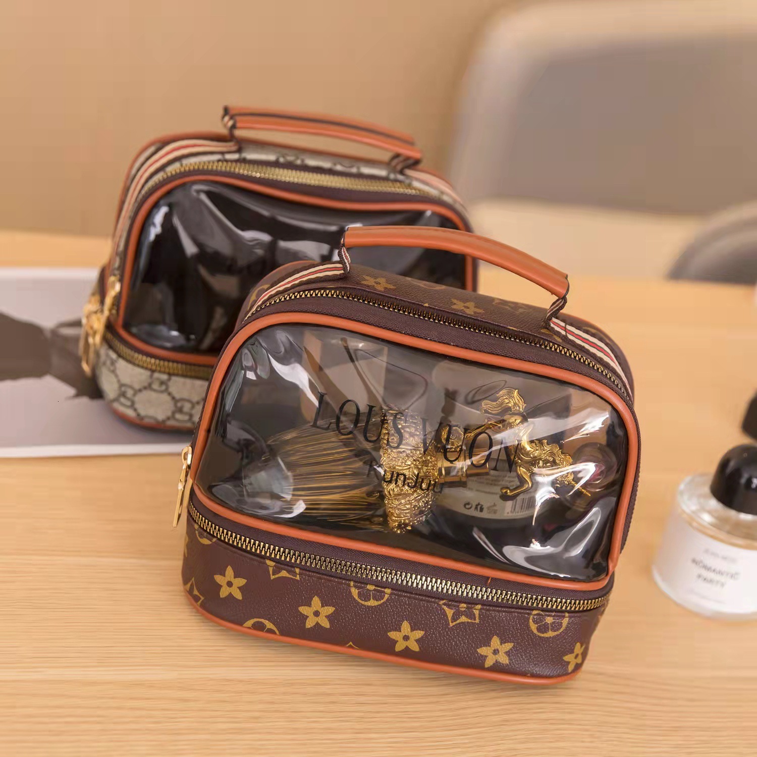 Retro cosmetic bag wet and dry separation waterproof large capacity portable out-and-out toiletry bag cosmetics storage bag for Women