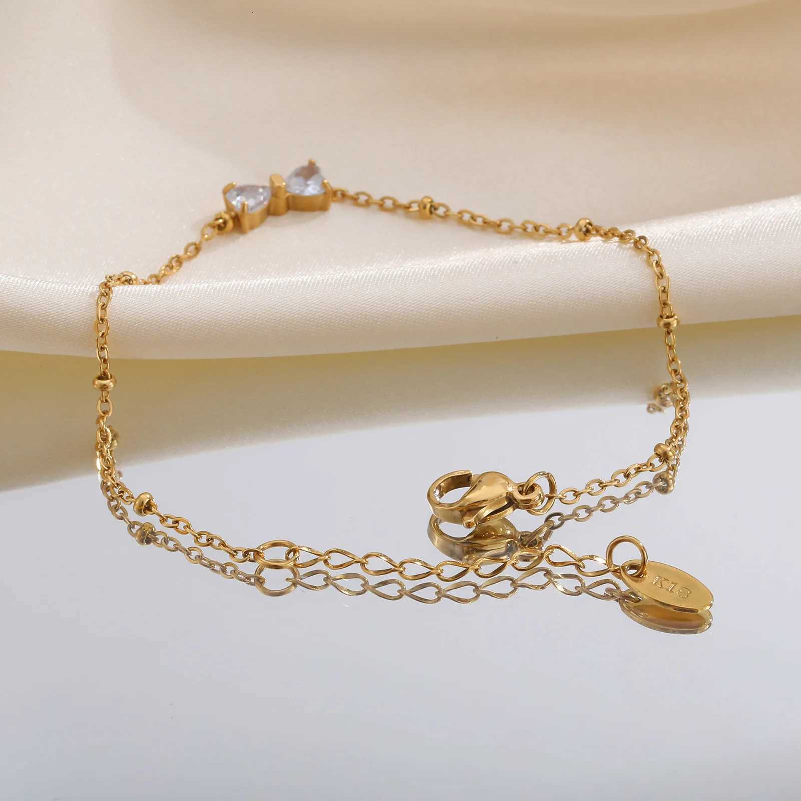 Unique Zircon Bow Bracelet for Women GirlsGold Color Bead Chain Stainless Steel Bowknot BraceletTrendy Waterproof Jewelry GiftT251110