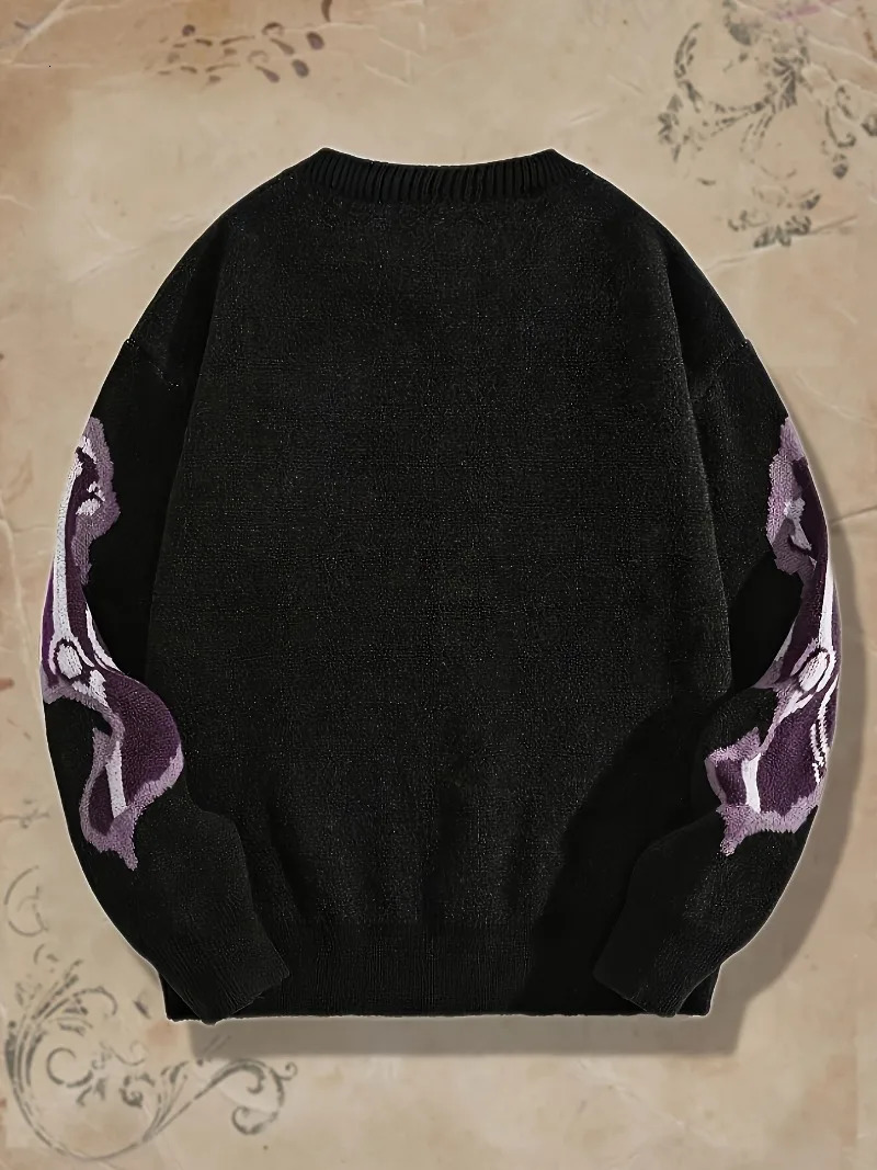 2025 American Y2k Knitted Pullover Autumn Fashion Casual Loose Tops Harajuku Gothic Vintage O-neck Sweaters Mujer 251105