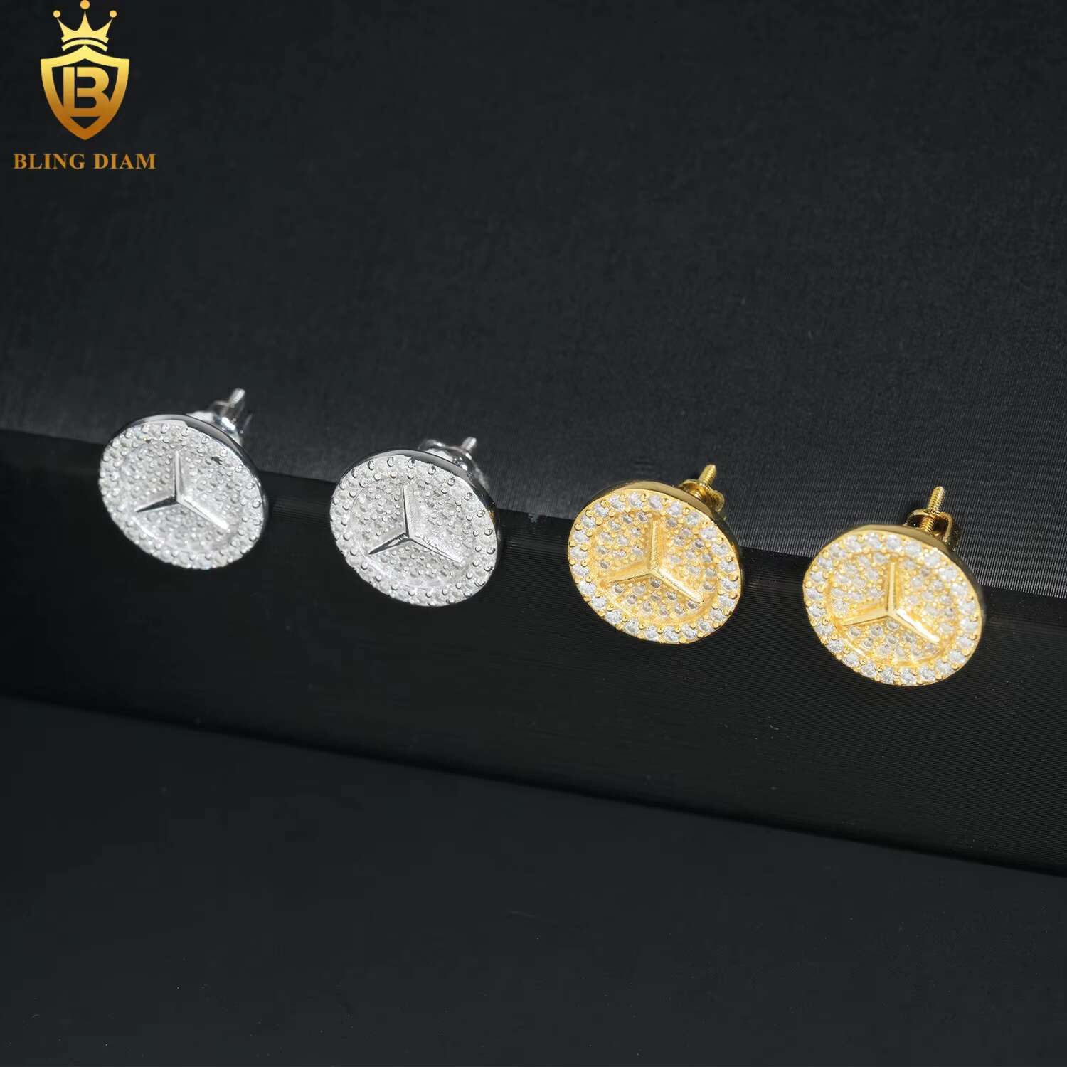 Fine Jewelry 925 Sterling Silver Gold Plated Vvs1 Moissanite Iced Out Drop Earrings Stud Fashion