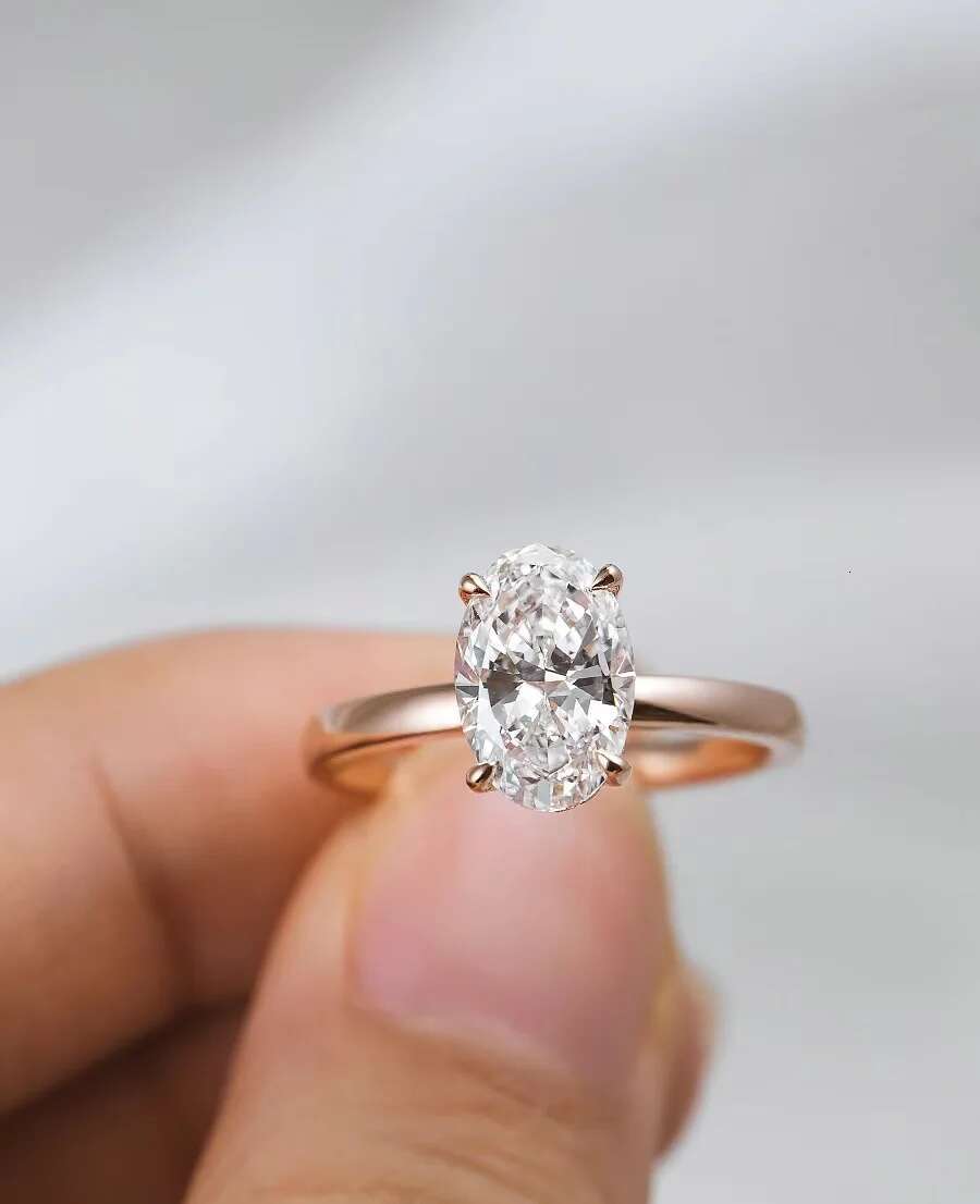 IGI Lab Grow Diamond Ring Oval 2CT Simple 4 claw 18K rose gold wedding ring Diamond Ring for female couples Valentines Day gift
