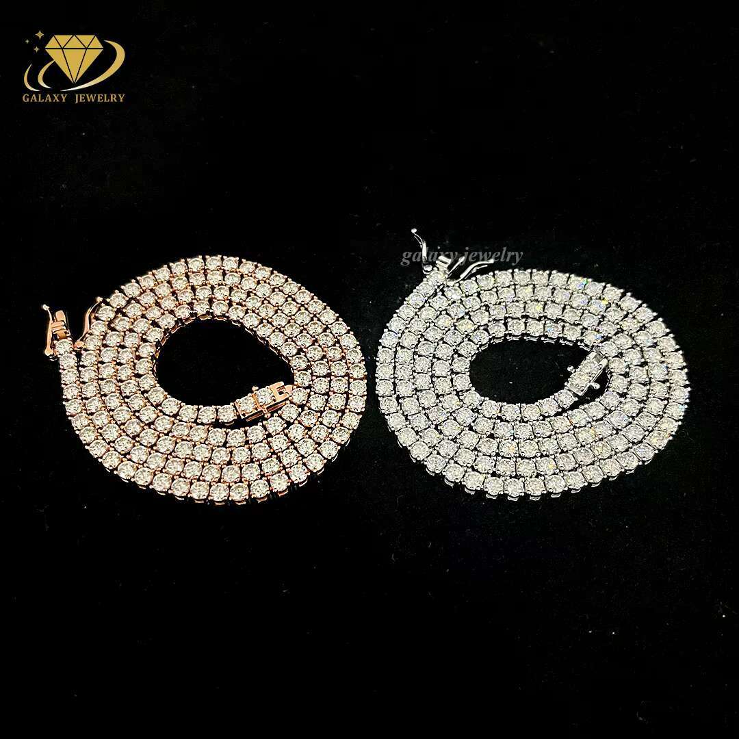 Ready to Ship Moissanite Tennis Chain Diamond Prong Set 925 Sterling Silver Eternity Band Glow Necklace Moissanite VVS Bracelet