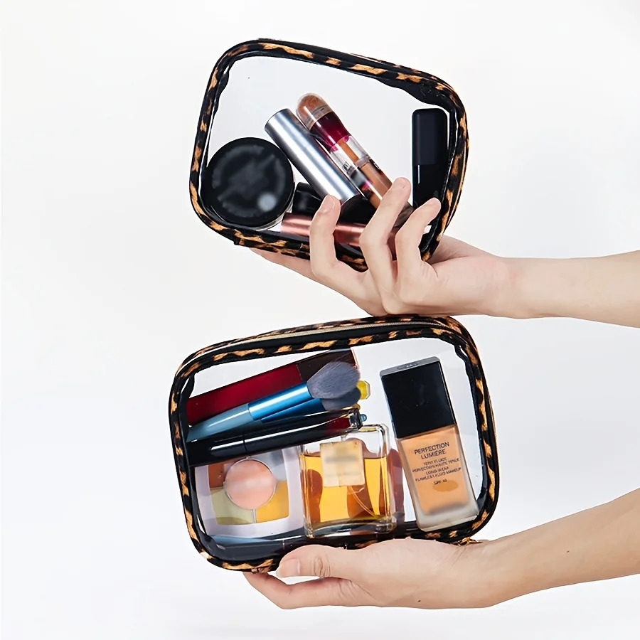 Leopard Print Clear Makeup Bag - Waterproof Large Capacity Travel Cosmetic Organizer with Zipper 251110