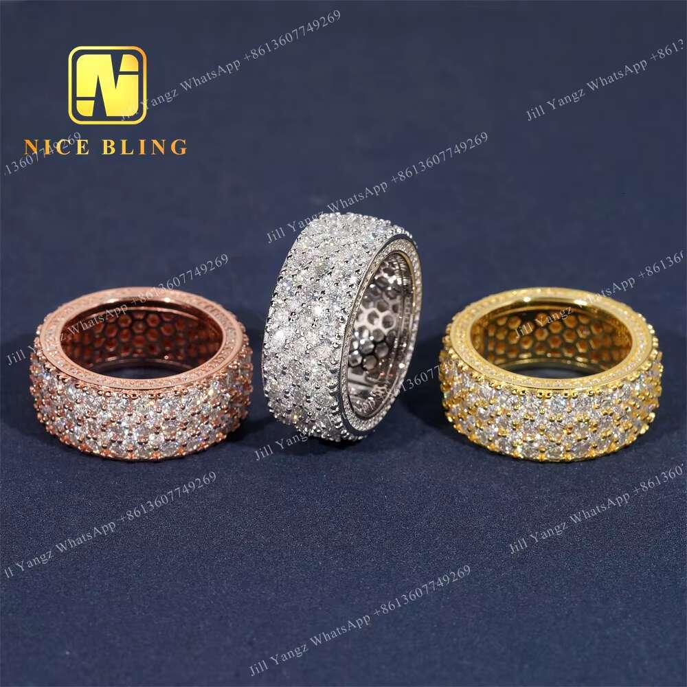 NEW ARRIVAL Affordable Side Setting Band Ring 3 Rows Moissanite Championship Ring 925 Silver Rings Hip Hop Fine Jewelry Unisex