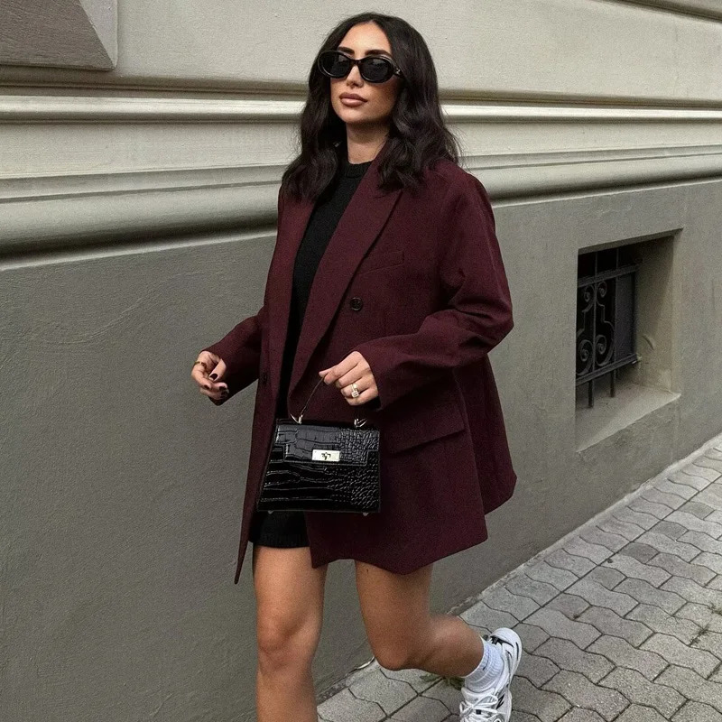 MUJER Straight Long Blazers for Women Winter Outerwears Womens Blazer Jackets Streetwear Coat Sleeve Woman 251110