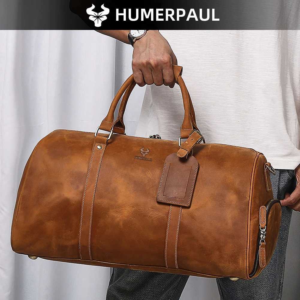 Mens Crazy Horse Leather Duffle Bag Large Capacity Travel Luggage Bag Fits 15 Laptop Shoes Durable Totes Bags for Business K251110