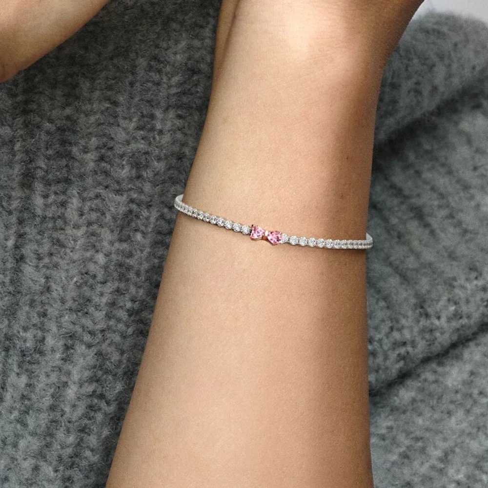 2024 New 925 Silver Pink Bow Full Diamond Bracelet Original 17-20CM Fit DIY Charm Women Birthday Jewelry Valentines Day GiftsT251110