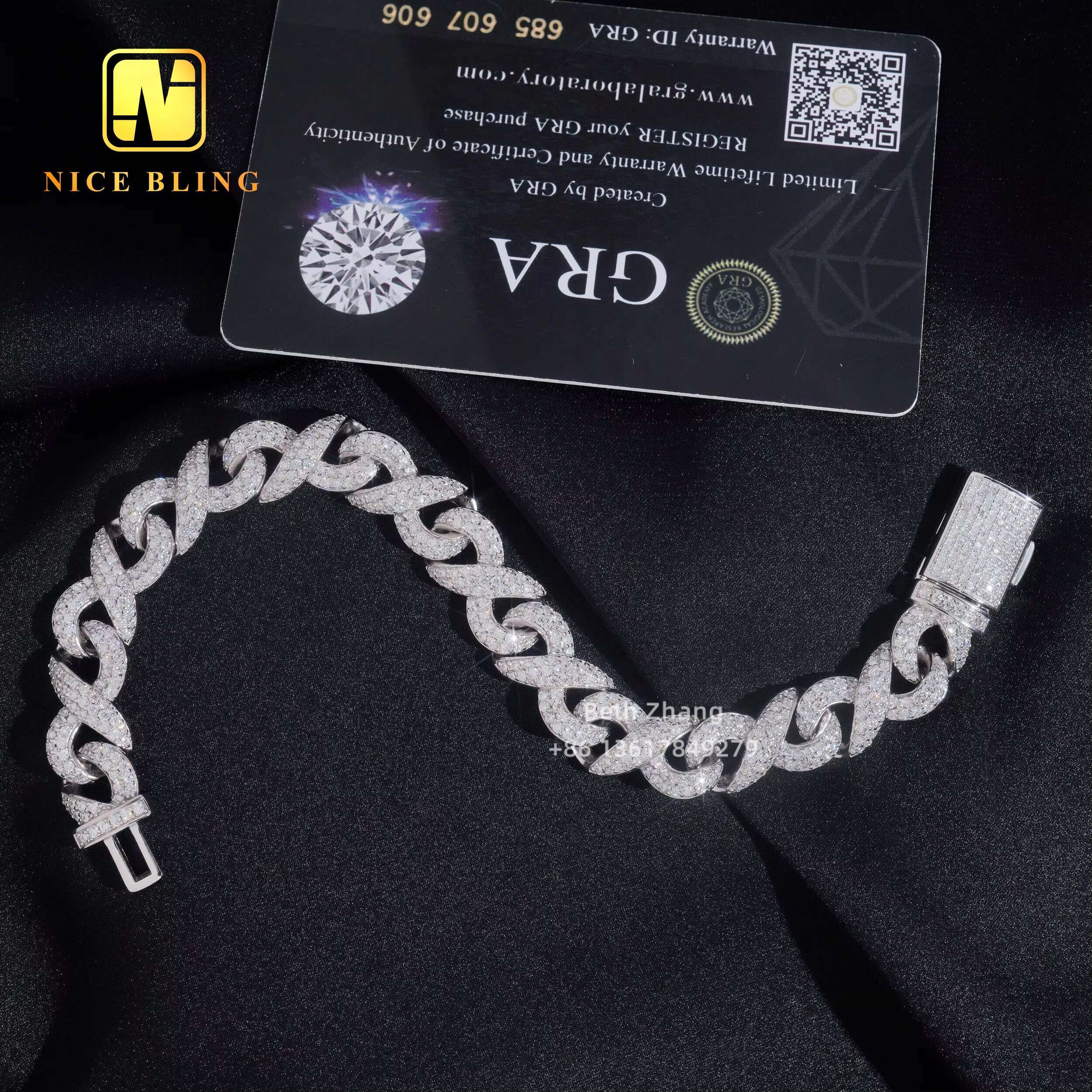 New Design 3 Rows 10MM Infinite Link Moissanite Cuban Bracelet Men Fashion Diamond Bracelet 925 Silver Hip Hop Iced Out Jewelry