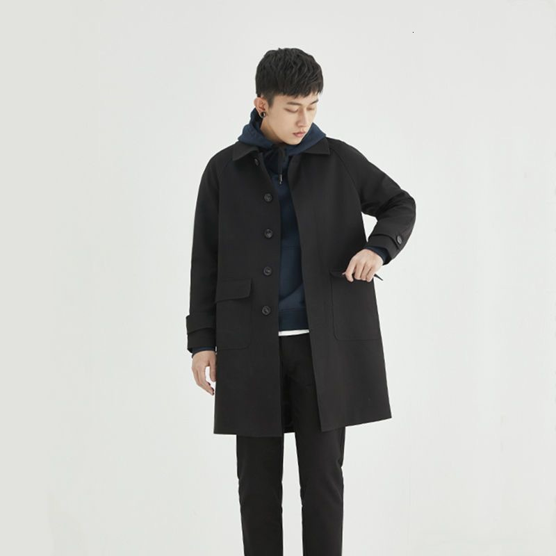 2024 new spring and autumn lapel casual trench coat for men, medium to long loose Korean version jacket, cool top, simple style