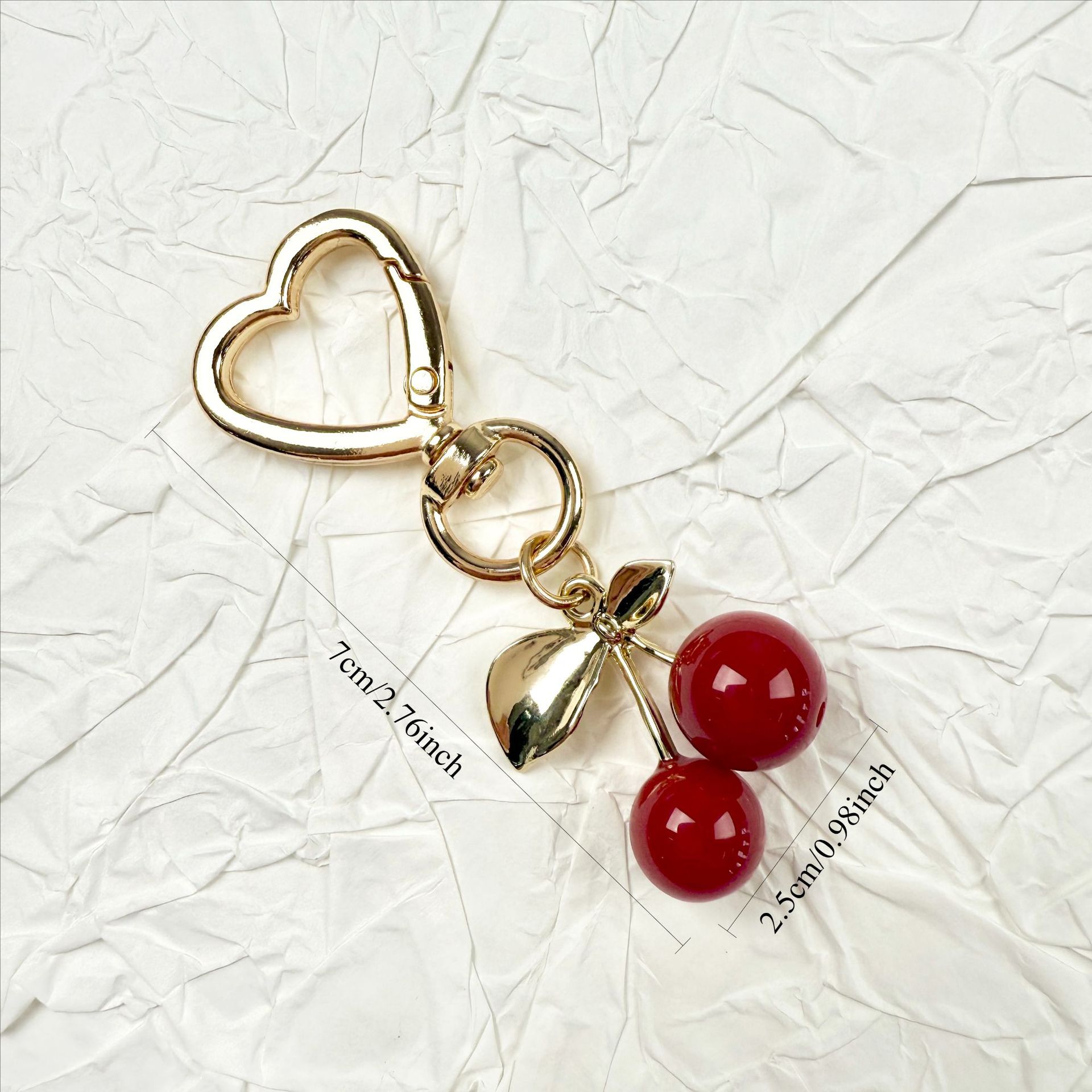 Fresh & Elegant Cherry Shiny Heart Buckle Keychain Fruit Cherry Bag Charm Exquisite Purse Pendant