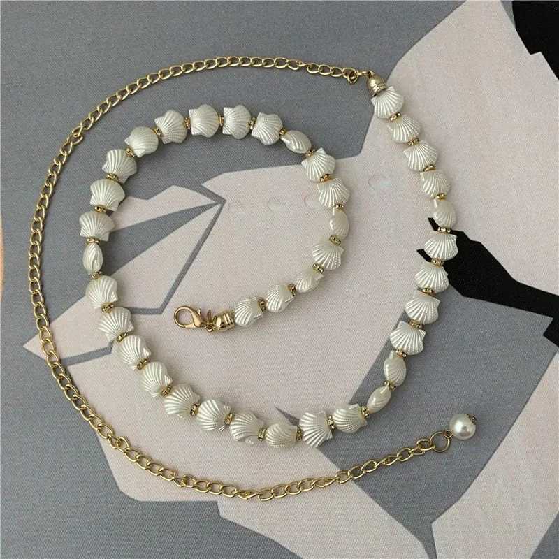 New ribbon shell pearl waist chain decorative ribbon thin metal ribbon matching dress ribbon for hundreds of pieces X250410