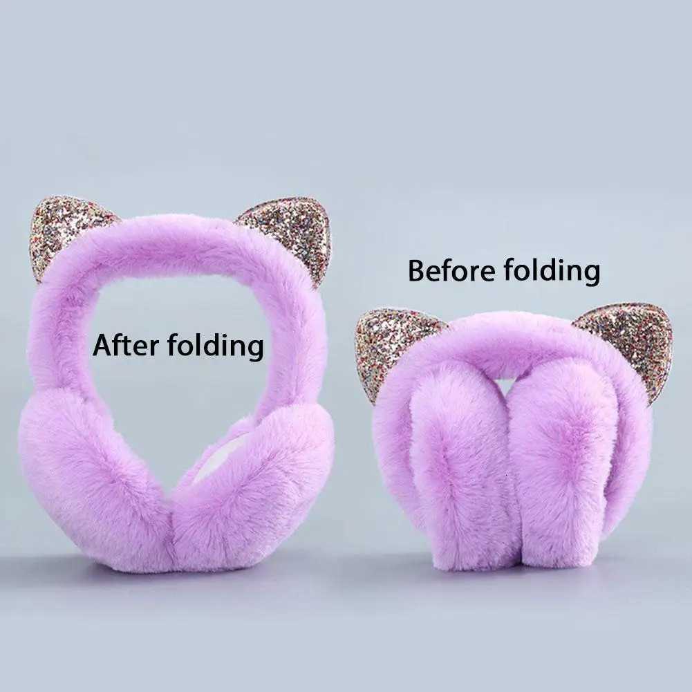 Cute Cat Ear Warmers Glitter Ears Plush Earmuffs Winter Cozy Warm for Girls Cold Weather Lovely Ear Warmer W251110