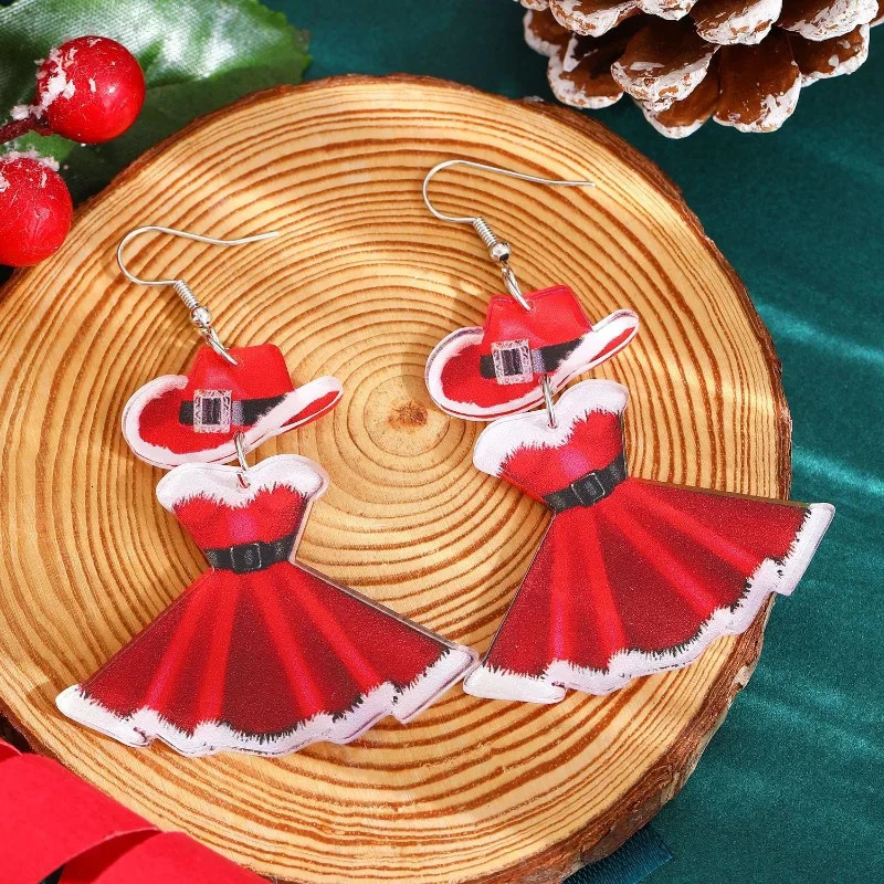 2025 Christmas carnival party acrylic earrings fashionable red dress hat niche earrings for women 251031