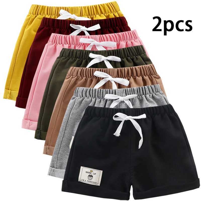 2 pieces of pure cotton summer childrens shorts boys and girls solid color shorts baby casual shorts childrens shorts sportswear Z250410