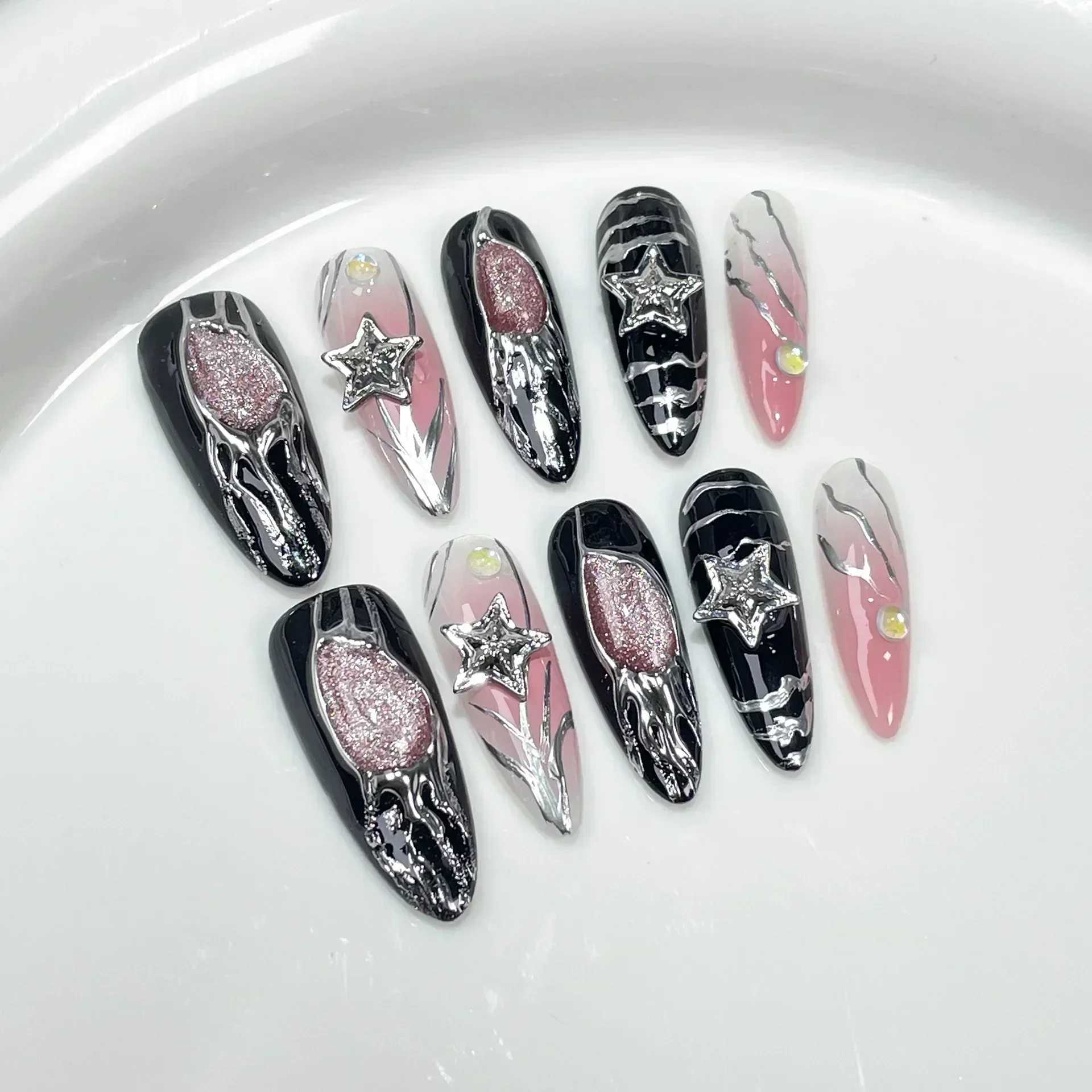 0pcs long almond hand press nail butterfly fake nail wearable stick nail fake nail W250410