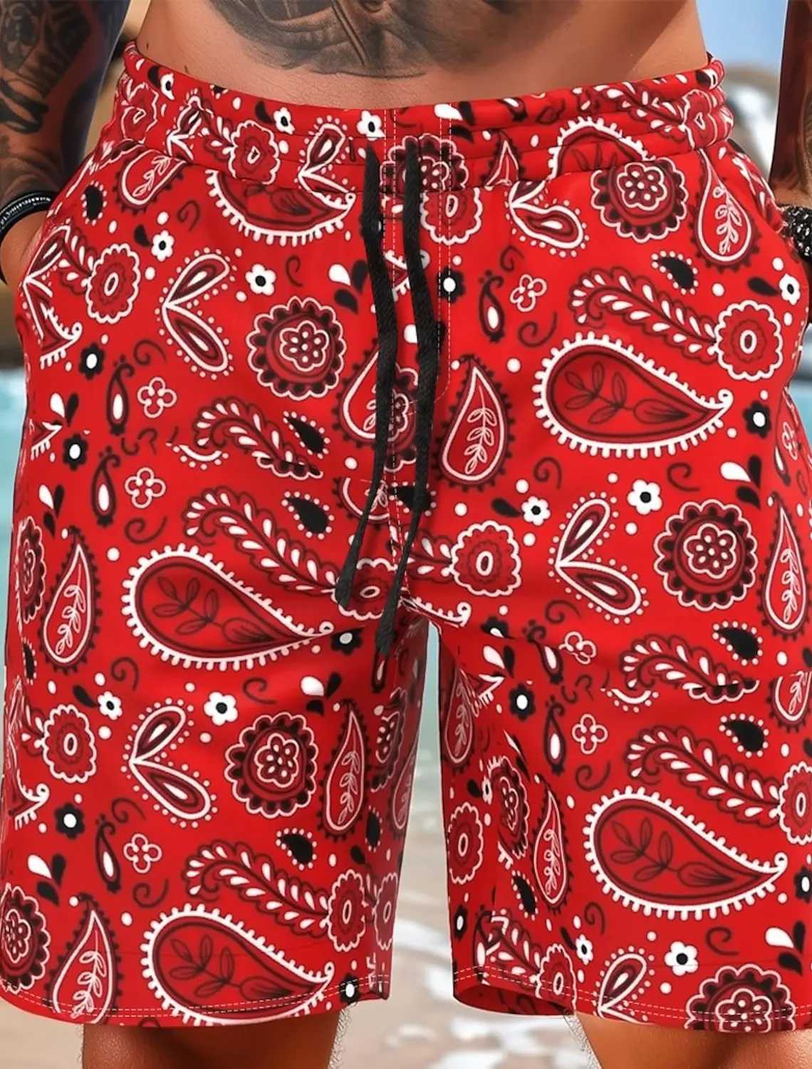 Mens Paisley shorts swimming relay board shorts fashionable streetwear pocket drawstring shorts mens underwear X250410