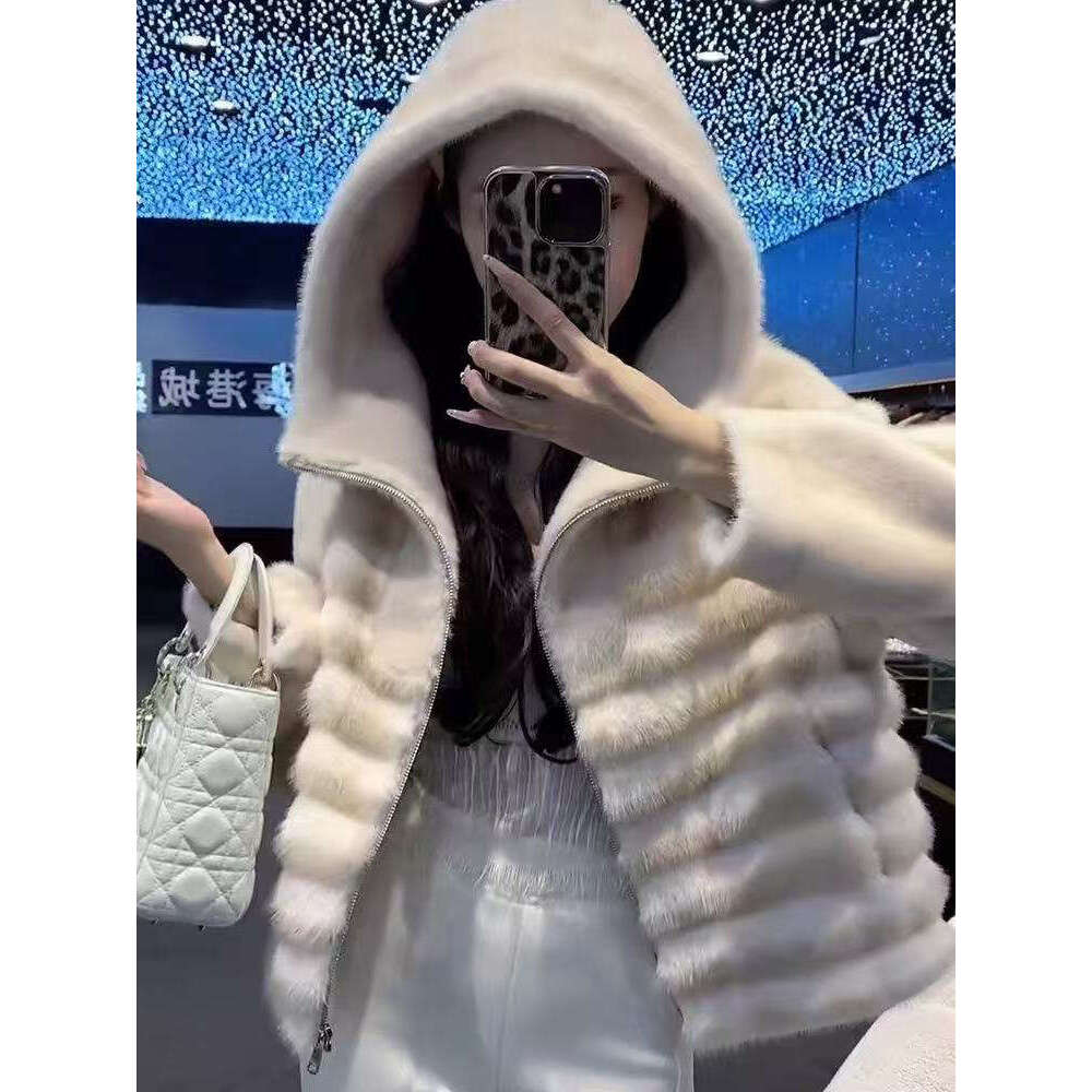 Mink Thickened with Winter HighEnd Coat Imitation Hood, OnePiece Short Style for Petite Sizes, EcoFriendly Fur Hood, Sizes, Hood, Sizes, Hood, Sizes,