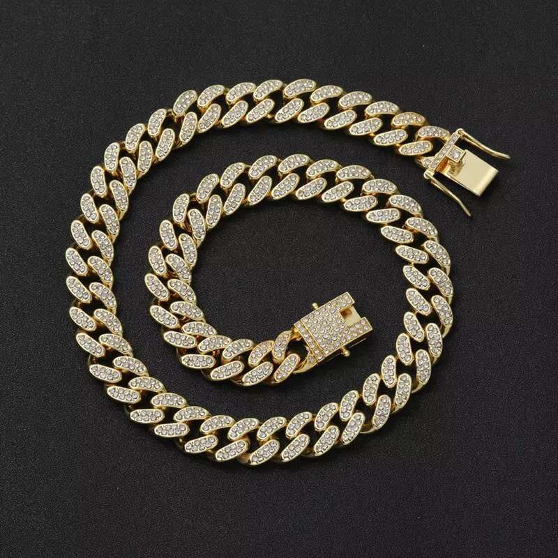 Wholesale Gold Plated 13mm Cuban k Chain Iced Out Dia Hip Hop Jewelry Men Drop Shipping for Weddings and Gifts