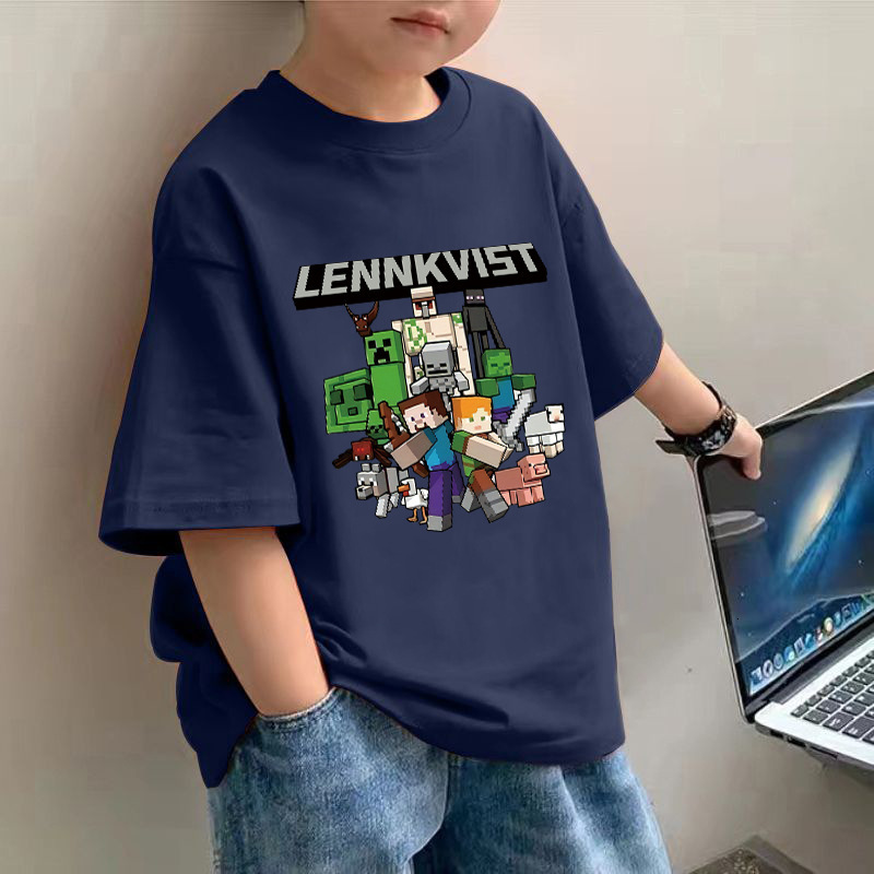 GS- Ddmyshoesvip Cotton New Boys Short Sleeved T Shirt For Summer My World Print Fit Trend Mid Size Children S Loose Top