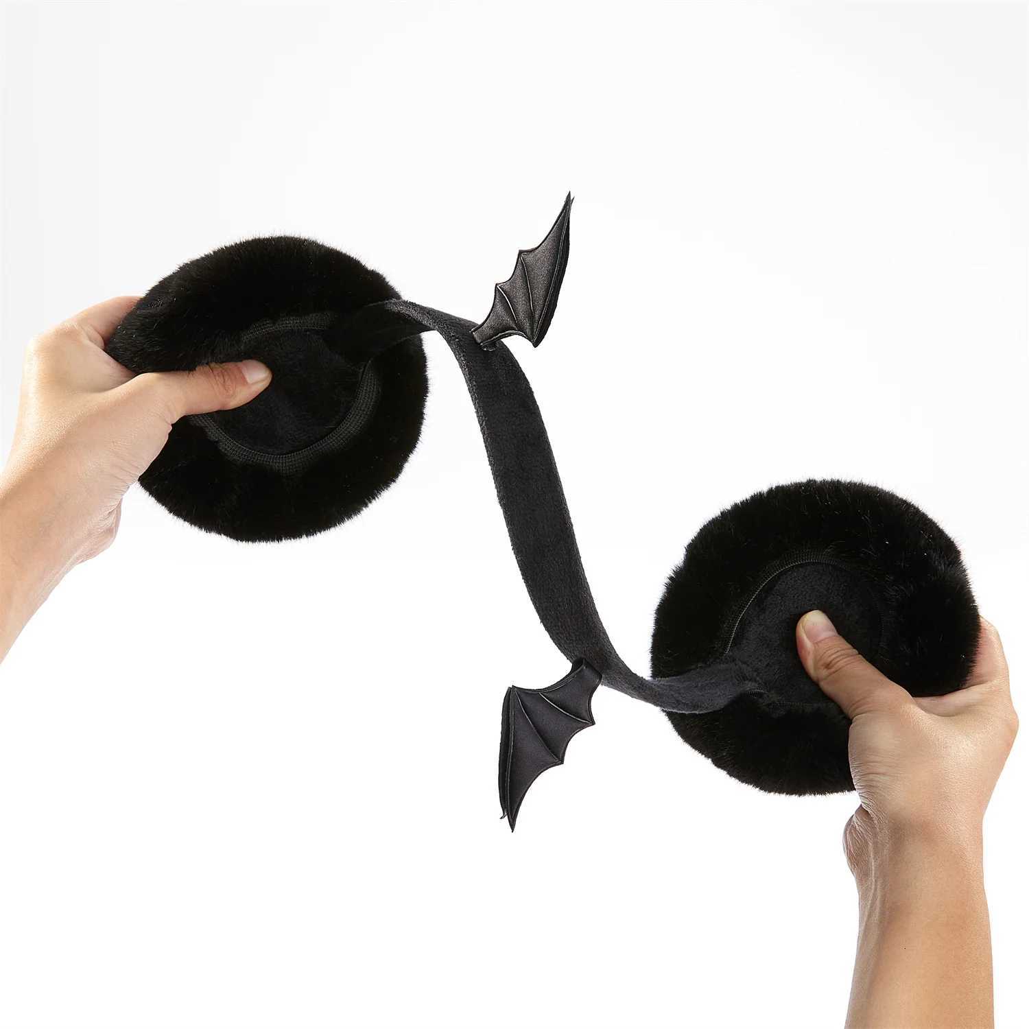 2024 Halloween Earmuffs Fashion luxurious Funny Bat Wings Black Ear Muffs High quality hypoallergenic imitation rabbit fur W251110