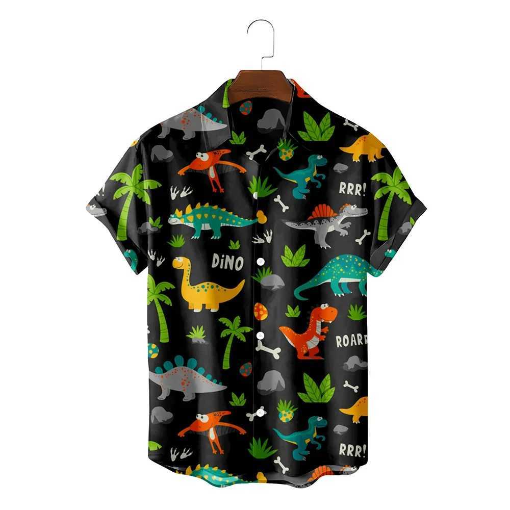 Cute cartoon dinosaur 3D printed mens/womens casual fashion short sleeved shirt mens button top oversized unisex clothing X250410