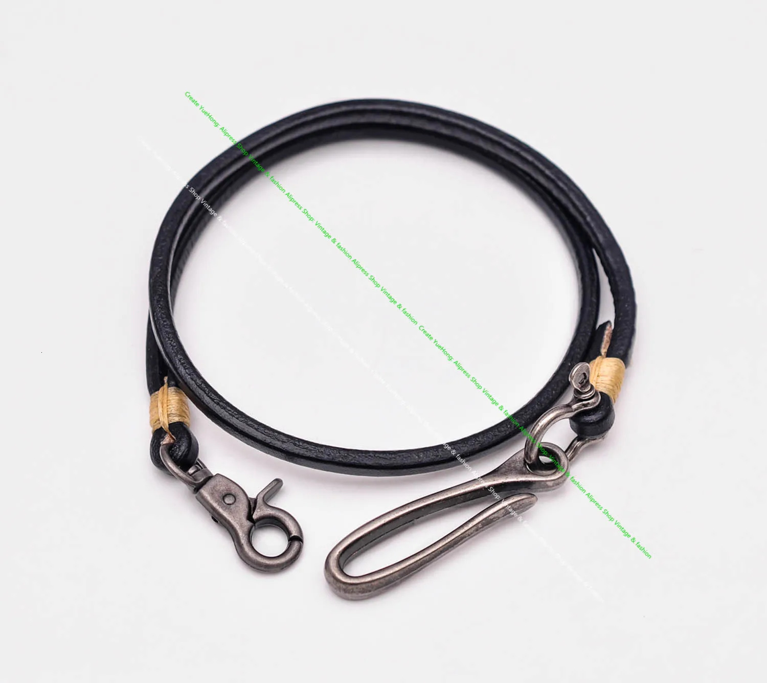 1530 inch handmade long motorcycle truck black thick Veg cowhide ordinary leather keychain jeans wallet chain with hook buckle 250410