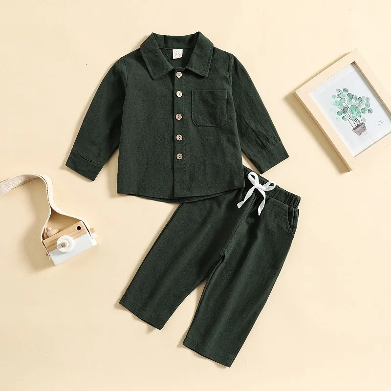 Baby boys and girls linen cotton clothing set for spring and autumn baby sleepwear long sleeved baby clothing 1-5Y 250409