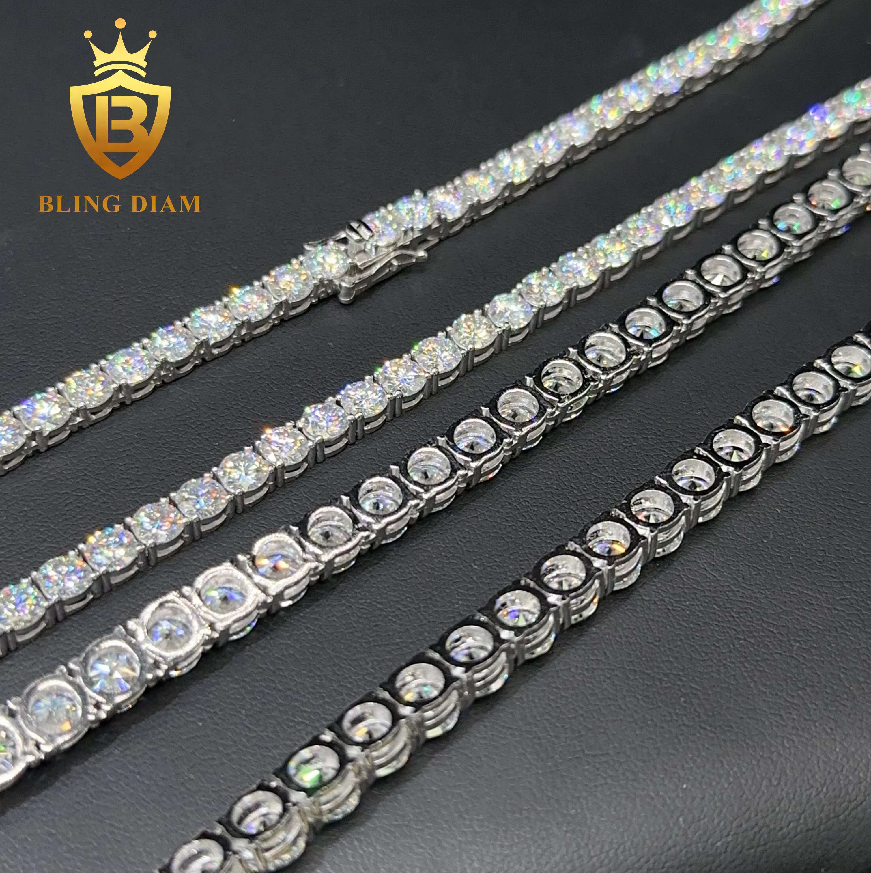Bling Diamond Hip Pop Chain Necklace 4mm Round Brilliant Cut VVS1 Moissanite Diamond Luxury Tennis Chain