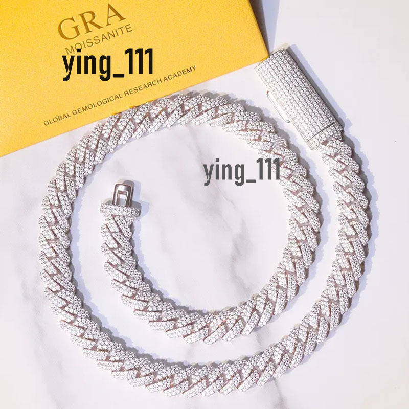 Gems 8mm 10mm 12mm Width 925 Solid Silver Ice Out Moissanite Diamond Cuban Link Chain Necklaces for Hip Hop Jewelry