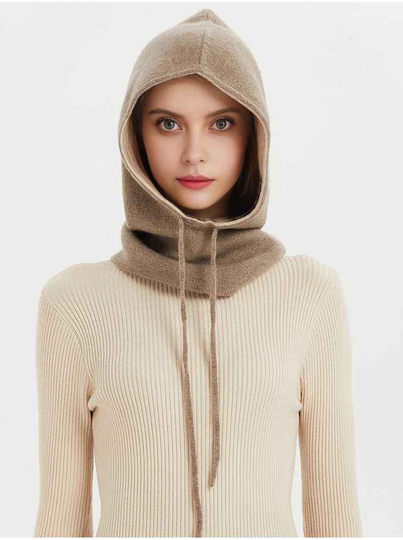 Unisex 100 Cashmere Balaclava Soft Warm Thick Drawstring Beanies Ear Face Neck Protect Scarf Hat Multi-functional Bonnet CapXJ251110