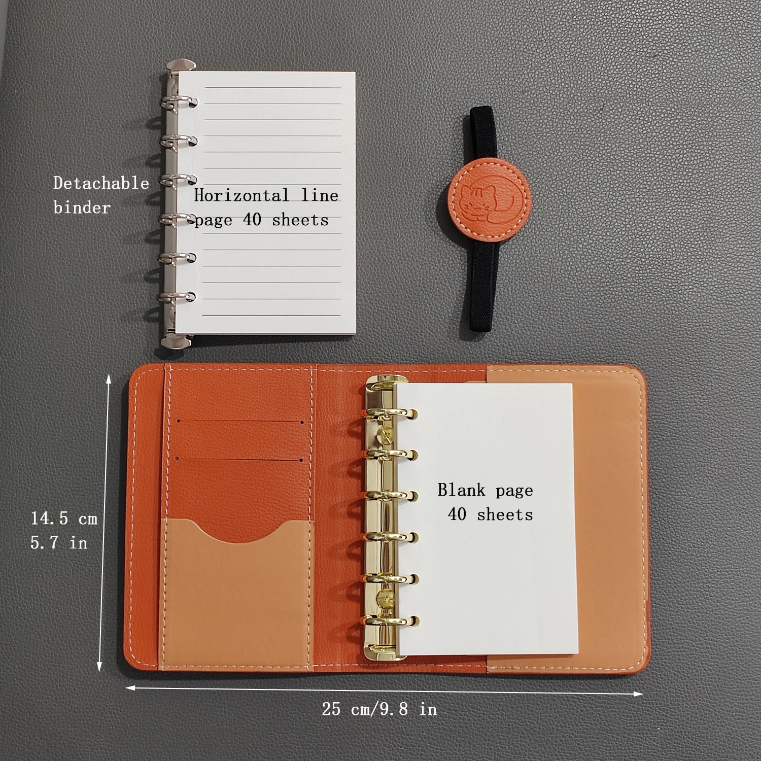 Cute cat A7 notebook retro brown detachable loose-leaf notepad 2 binders portable leather schedule plannerwhith 80 pages 250410