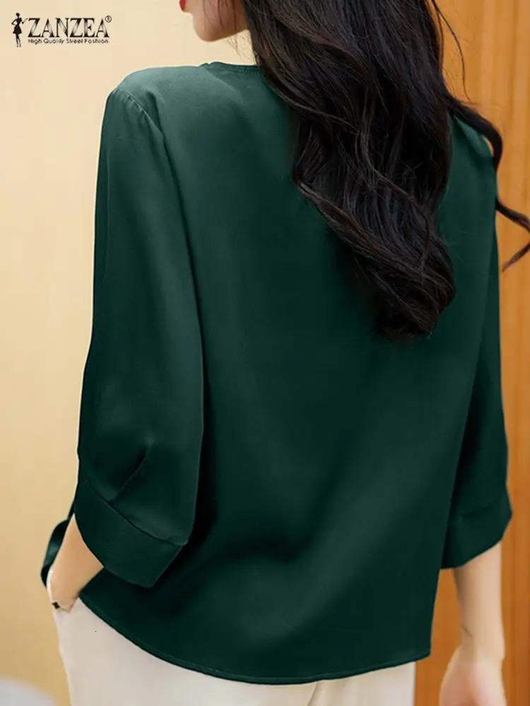 ZANZEA Womens Loose Casual Silk Retro Holiday Shirt Elegant Summer Half Sleeve Satin Solid Work Top Tuning Chemistry 250409