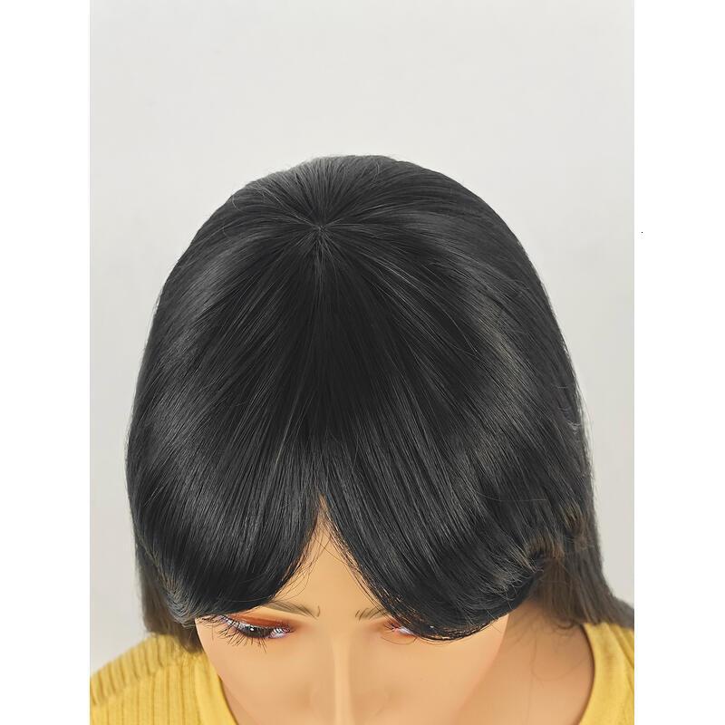 ENTRANCED STYLES Natural Women Long Straight With Bangs Black Hair Wigs Heat Resistant Synthetic Womens Wig For Daily Party Use 24 Inch TY