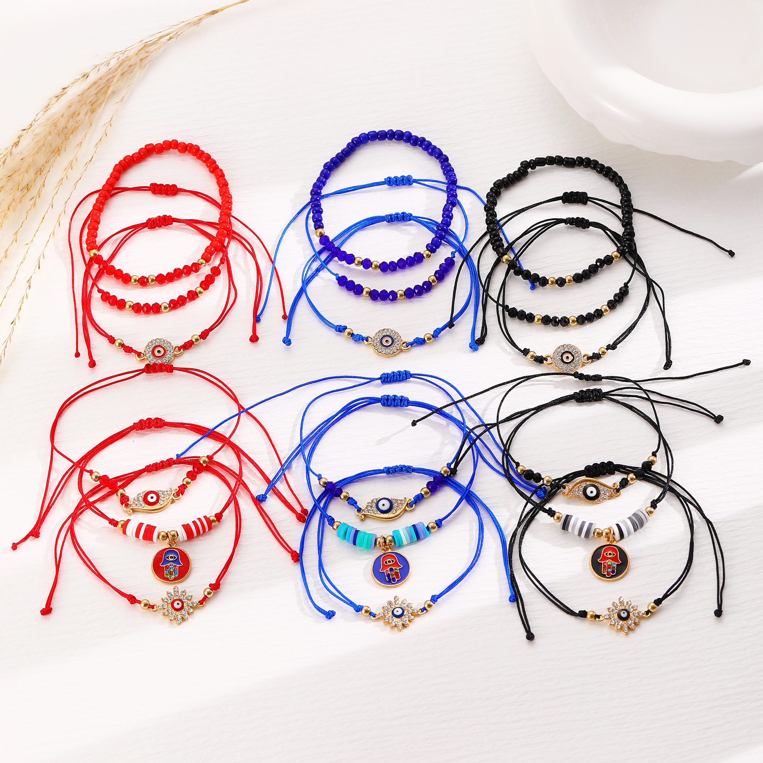 Devil's Eye Bracelet Set Fatima Blue Eyes Multi-layer Women's Beaded Stacking Bracelets
