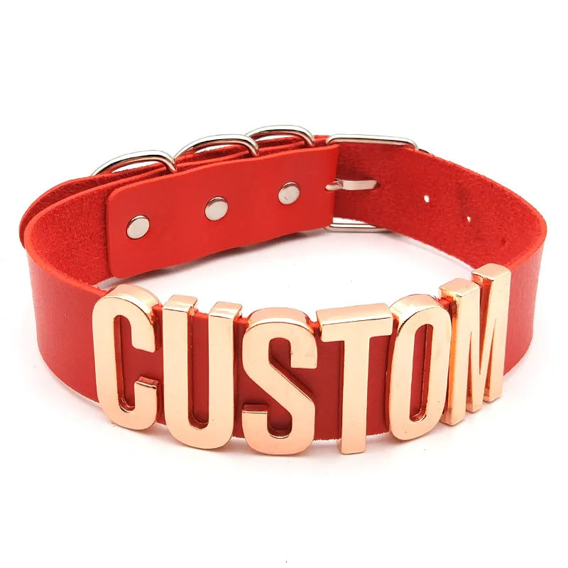 30MM Goth Sexy Rose Gold Letters Custom Collar Choker Necklaces Men Women BDSM Role Age Cosplay Chocker Customized Jewelry 250409