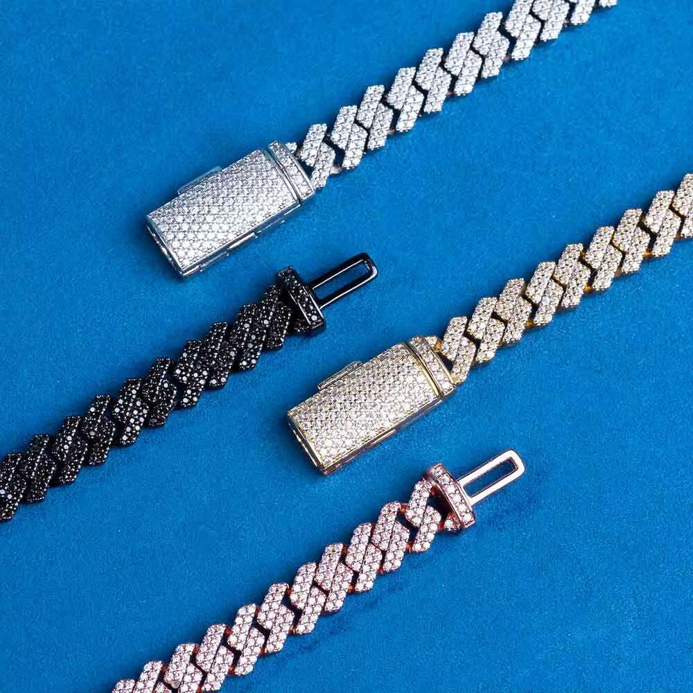 8mm Big Stone Hiphop Vvs Iced Out Moissanite Cuban Necklace 925 Silver Luxury Moissanite Cuban Chain