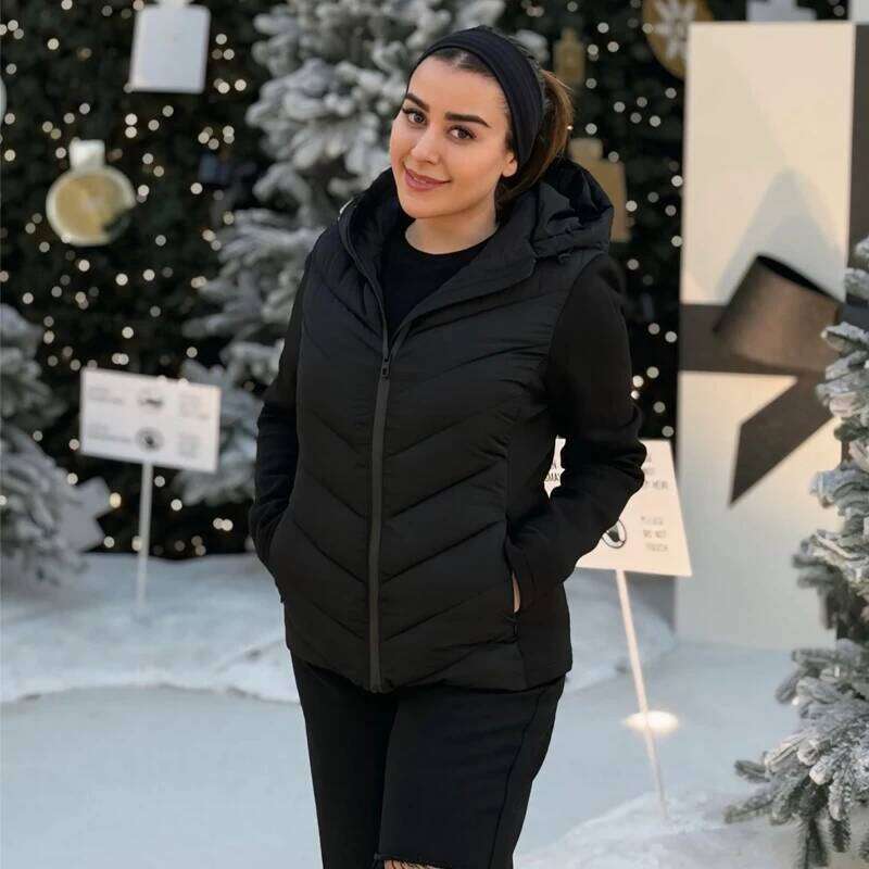 Hooded Black Women's Parkas Long Sleeve Warm Lightweight Padded Jackets Zip Up Quilted Jacket Woman Short Coats