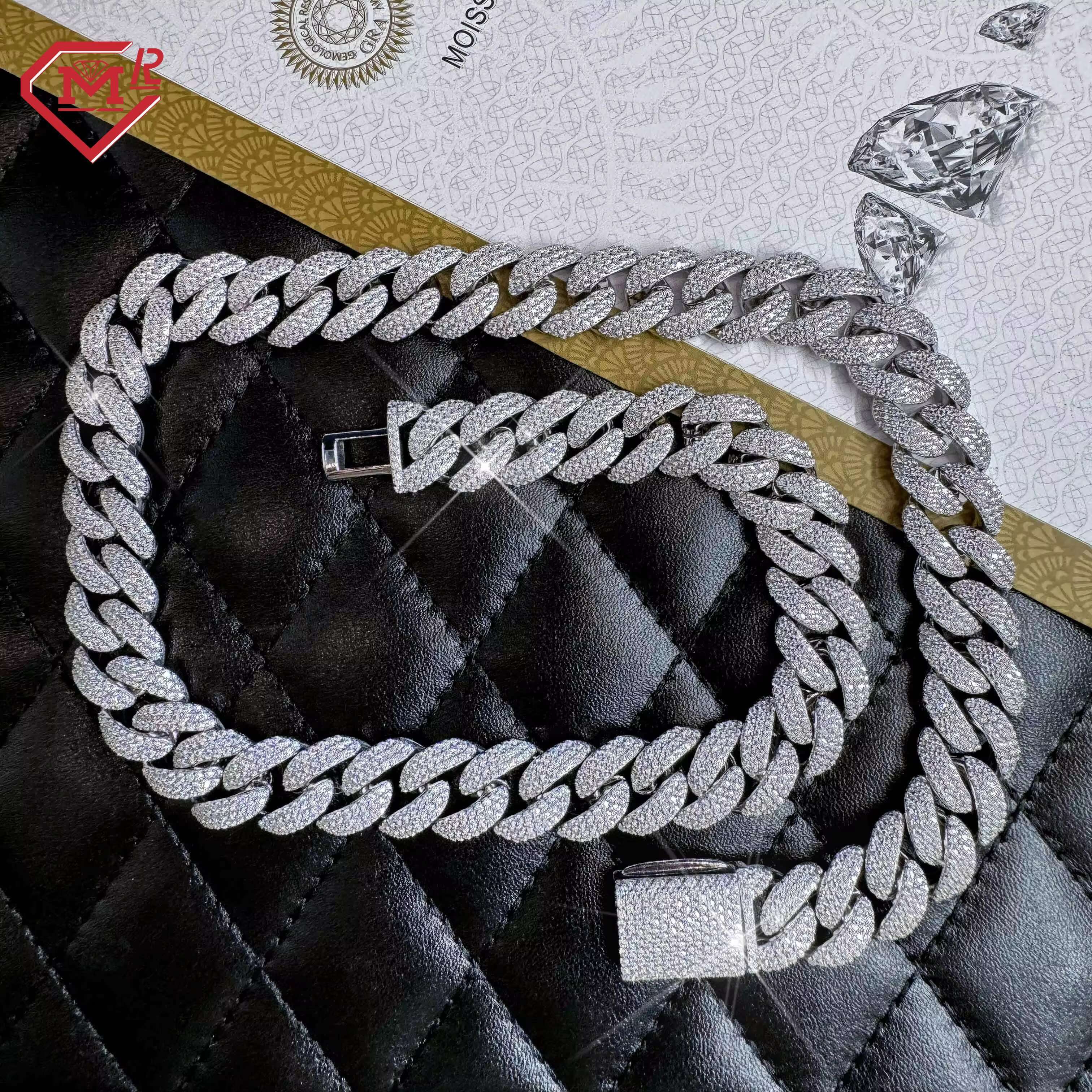 HiphopJewelry Cuban Link Chain 18k Gold Plated Miami 925 Silver Moissanite Cuban Link Chain